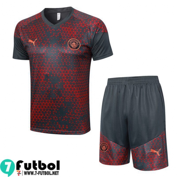 KIT : Chandal Futbol T Shirt Manchester City rojo gris Hombre 23 24 A67