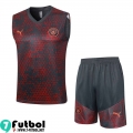 KIT : Chandal Futbo Sin Mangas Manchester City rojo gris Hombre 23 24 A68