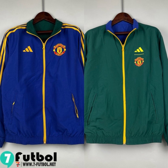 Chaqueta Cazadora Ropa Reversible Manchester United azul verde Hombre 23 24 D121