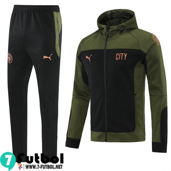 Chaquetas Futbol - Sudadera Con Capucha Manchester City Verde oscuro-negro Hombre 2021 2022 JK198