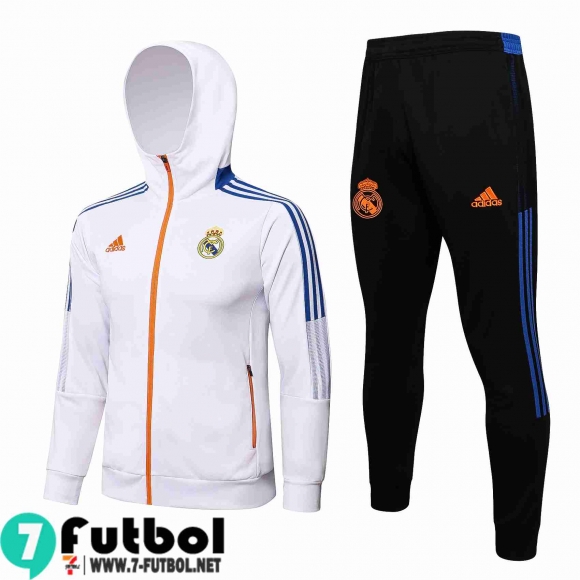 Chaquetas Futbol - Sudadera Con Capucha Real Madrid blanca Hombre 2021 2022 JK224