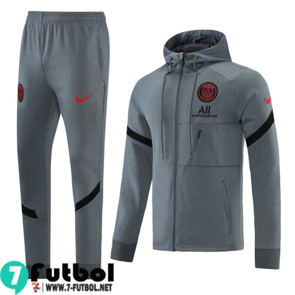 Chaquetas Futbol - Sudadera Con Capucha PSG Paris Gris Hombre 2021 2022 JK238