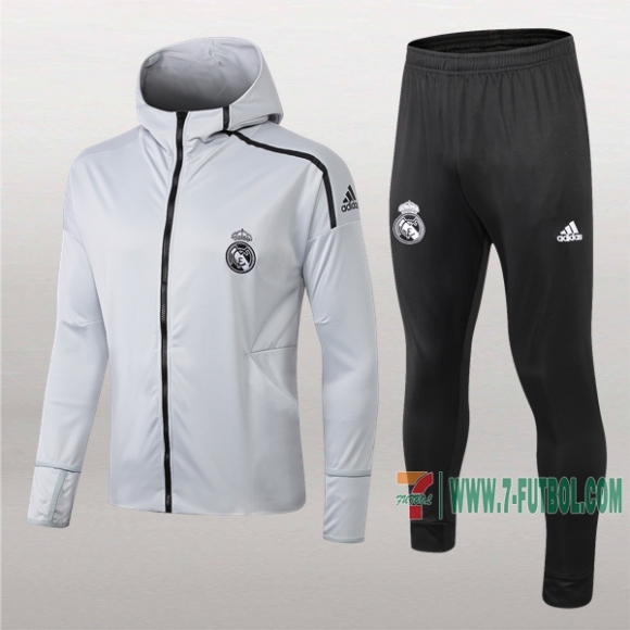 7-Futbol: La Nueva Original Chaqueta Chandal Del Real Madrid Con Capucha Gris Claro Cremallera 2019 2020