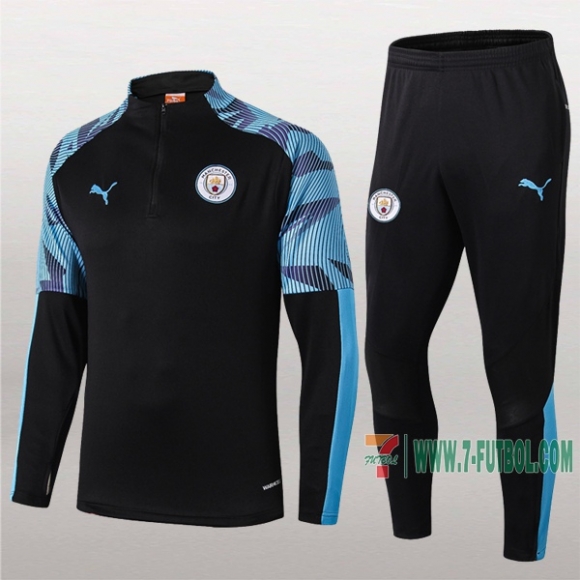 7-Futbol: La Nueva Retro Chandal Del Manchester City Negra/Azul Medio Zip 2019 2020