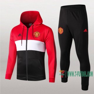 7-Futbol: Termicas Original Chaqueta Chandal Del Manchester United Con Capucha Roja/Negra Cremallera 2019 2020