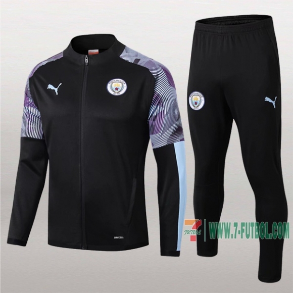 7-Futbol: La Nuevo Retro Chaqueta Chandal Del Manchester City Negra Cremallera 2019 2020