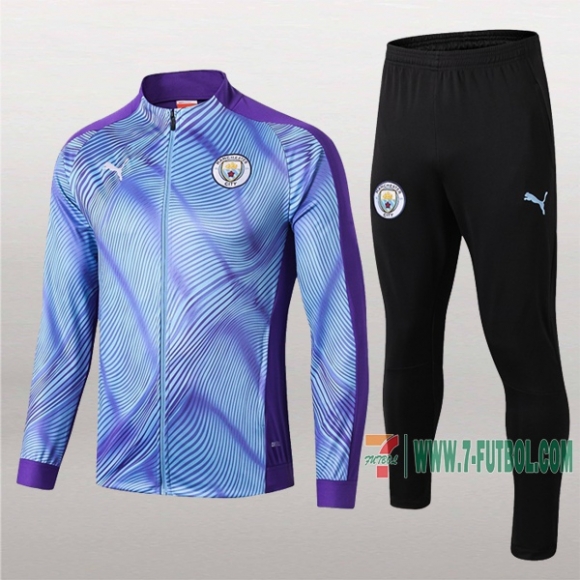 7-Futbol: Nueva Retro Chaqueta Chandal Del Manchester City Azul/Purpura Cremallera 2019 2020