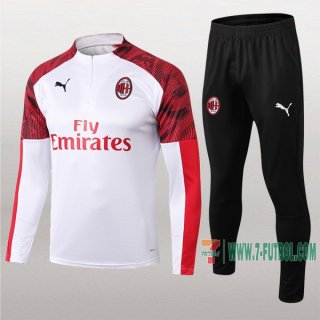 7-Futbol: La Nuevo Retro Chandal Del Ac Milan Blancas Medio Zip 2019 2020