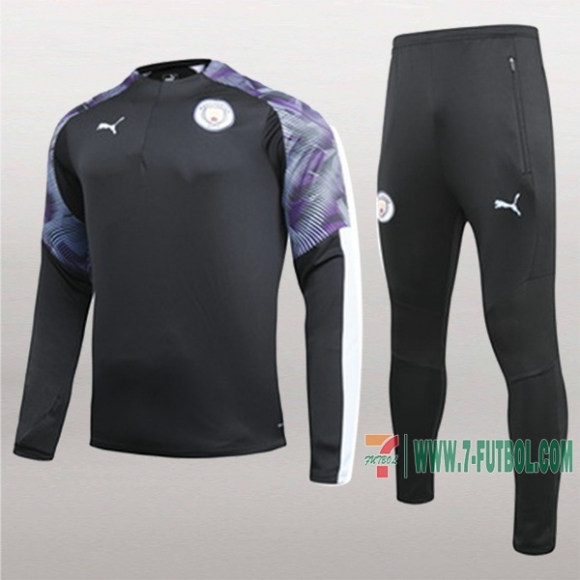 7-Futbol: La Nuevo Retro Chandal Del Manchester City Negra/Purpura Medio Zip 2019 2020