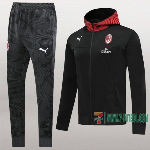 7-Futbol: La Nuevo Retro Chaqueta Chandal Del Ac Milan Con Capucha Negra Medio Zip 2019 2020