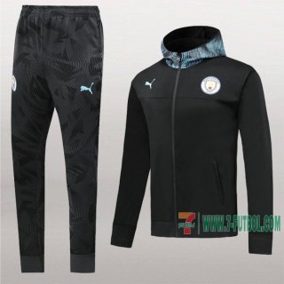 7-Futbol: Termicas Nuevo Chaqueta Chandal Del Manchester City Con Capucha Negra Medio Zip 2019 2020