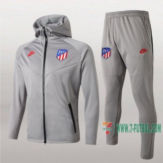 7-Futbol: Nueva Retro Chaqueta Chandal Rompeviento Del Atletico Madrid Con Capucha Gris Claro Cremallera 2019 2020