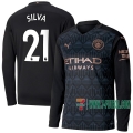 7-Futbol: Las Nuevas Segunda Camiseta Futbol Manchester City Manga Larga Silva #21 2020-2021