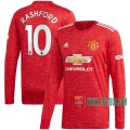 La Nueva Primera Camiseta Futbol Manchester United Manga Larga Marcus Rashford #10 2020-2021