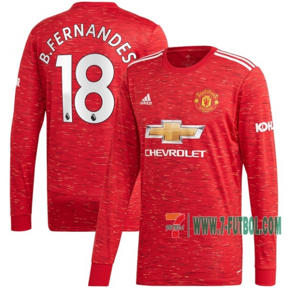 La Nueva Primera Camiseta Futbol Manchester United Manga Larga Bruno Fernandes #18 2020-2021