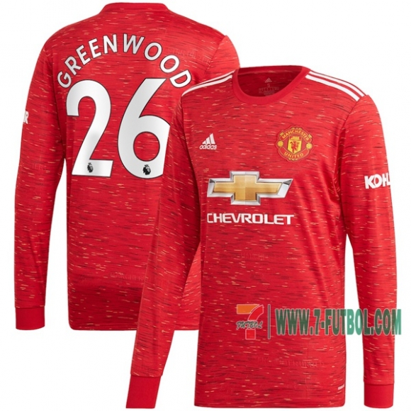 Las Nuevas Primera Camiseta Futbol Manchester United Manga Larga Mason Greenwood #26 2020-2021