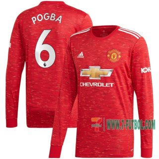 Nuevas Primera Camiseta Futbol Manchester United Manga Larga Paul Pogba #6 2020-2021