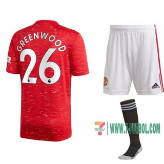 7-Futbol: La Nueva Primera Camiseta Manchester United Mason Greenwood #26 Niño 2020-2021