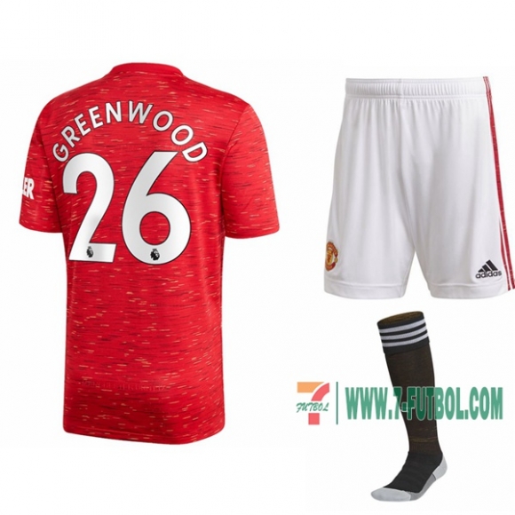 7-Futbol: La Nueva Primera Camiseta Manchester United Mason Greenwood #26 Niño 2020-2021