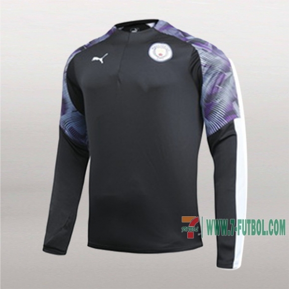 7-Futbol: Nuevas Sudadera Del Manchester City Medio Zip Negra/Purpura 2019-2020