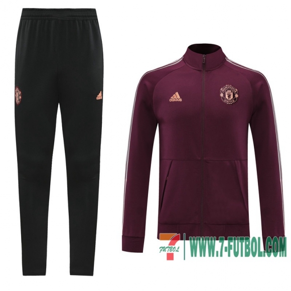 Chaquetas Futbol Manchester United Bordeaux - Straps + Pantalon 2020 2021 J107