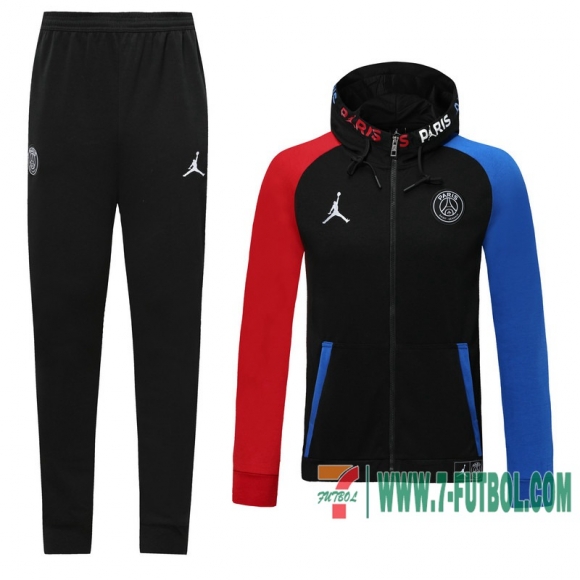 Chaquetas Futbol - Sudadera con capucha PSG Jordan negro + Pantalon 2020 2021 J121