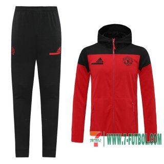 Chaquetas Futbol - Sudadera con capucha Manchester United roja + Pantalon 2020 2021 J128
