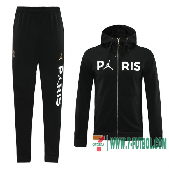 Chaquetas Futbol - Sudadera con capucha PSG Jordan negro + Pantalon 2020 2021 J133