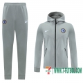Chaquetas Futbol - Sudadera con capucha Chelsea gris claro + Pantalon 2020 2021 J137