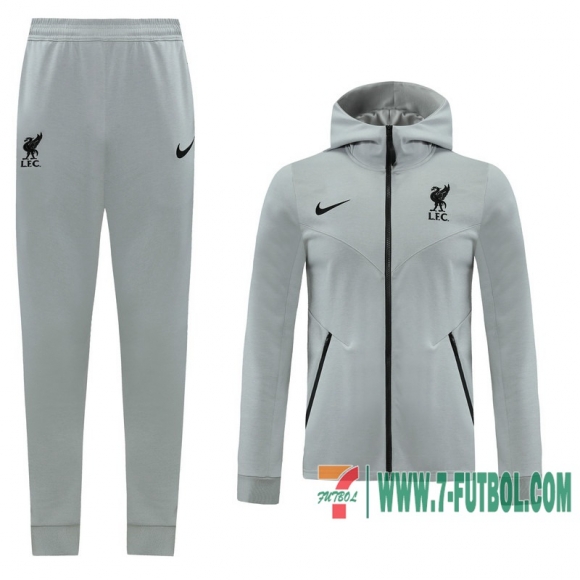 Chaquetas Futbol - Sudadera con capucha Liverpool gris claro + Pantalon 2020 2021 J138