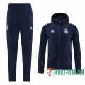 Chaquetas Futbol - Sudadera con capucha Real Madrid azul oscuro - Straps + Pantalon 2020 2021 J143
