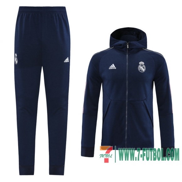 Chaquetas Futbol - Sudadera con capucha Real Madrid azul oscuro - Straps + Pantalon 2020 2021 J143