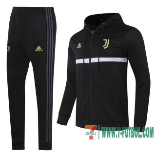 Chaquetas Futbol - Sudadera con capucha Juventus negro + Pantalon 2020 2021 J152