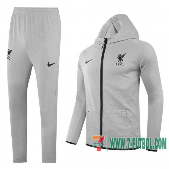 Chaquetas Futbol - Sudadera con capucha Liverpool gris claro + Pantalon 2020 2021 J161