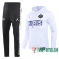 Chaquetas Futbol - Sudadera con capucha PSG blanco + Pantalon 2020 2021 J165