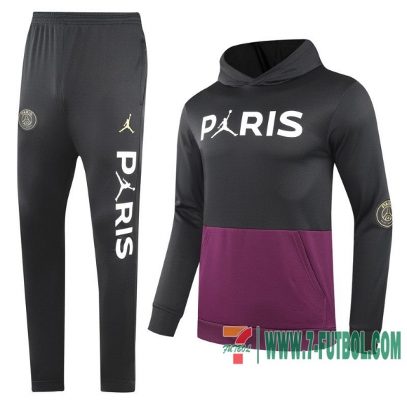 Chaquetas Futbol - Sudadera con capucha PSG negro/marron + Pantalon 2020 2021 J166