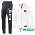 Chaquetas Futbol - Sudadera con capucha PSG Jordan blanco - Straps + Pantalon 2020 2021 J167