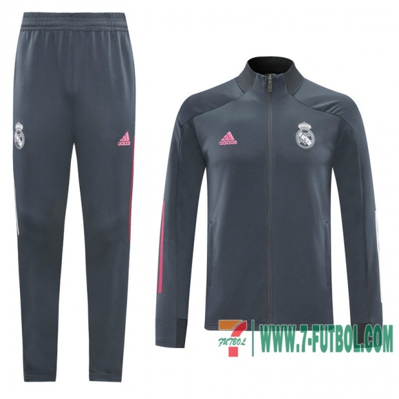 Chaquetas Futbol Real Madrid Gris oscuro - Capacitación + Pantalon 2020 2021 J86