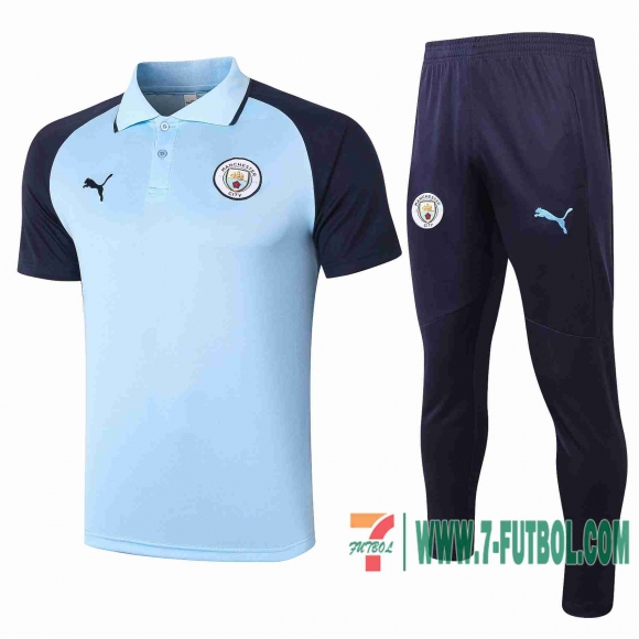 Polo Futbol Manchester City Azul claro - Manches Royal Blue + Pantalon 2020 2021 P183