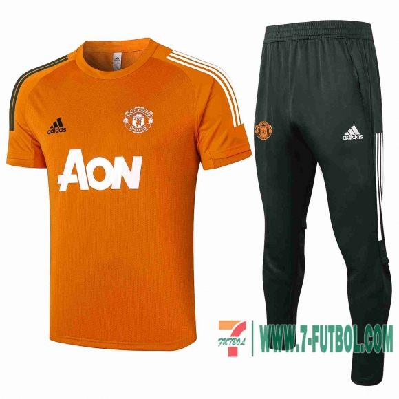 Polo Futbol Manchester United naranja + Pantalon 2020 2021 P184