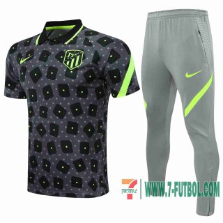 Polo Futbol Atletico Madrid negro + Pantalon 2020 2021 P200