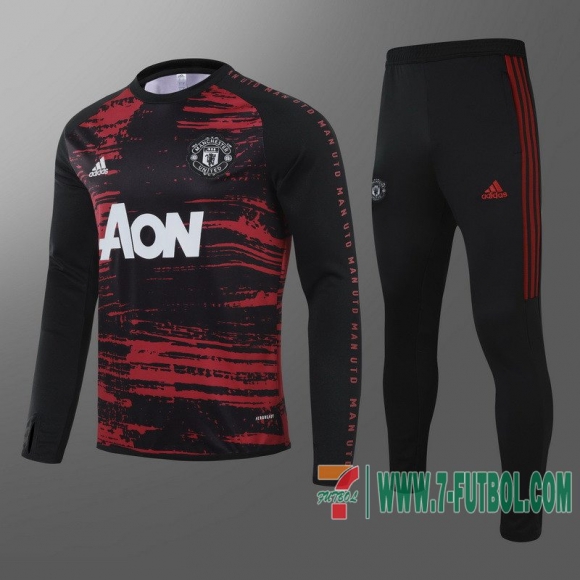 Chandal Futbol Manchester United roja negro + Pantalon 2020 2021 T44