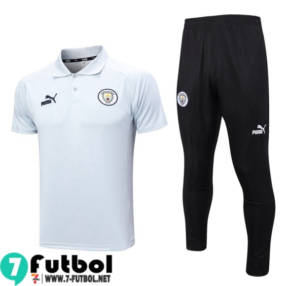 KIT:Polo Futbol Manchester City Blanco, Blanca Hombre 23 24 PL640