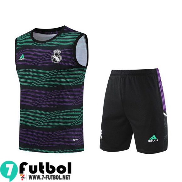 KIT : Chandal Futbo Sin Mangas Real Madrid verde púrpura Hombre 23 24 TG798