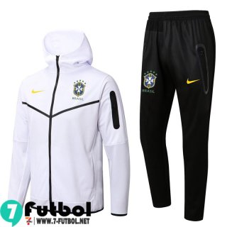 Chaquetas Futbol - Sudadera Con Capucha Brasil Blanco Hombre 2022 2023 JK338