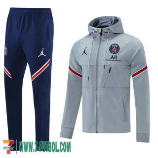 Chaquetas Futbol - Sudadera Con Capucha PSG Paris Gris claro Hombre 2021 2022 + Pantalon JK82