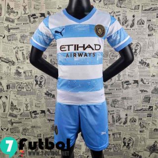 Camiseta futbol Manchester City blanco azul Niños 2022 2023 AK42