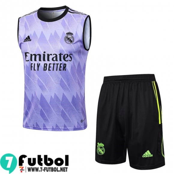 KIT : Chandal Futbo Sin Mangas Real Madrid Violeta Hombre 23 24 TG937