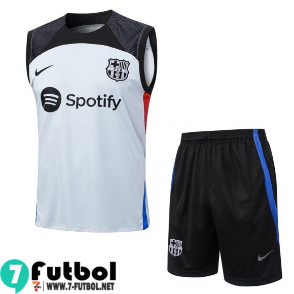 KIT : Chandal Futbo Sin Mangas Barcelona Blanco Hombre 23 24 TG950