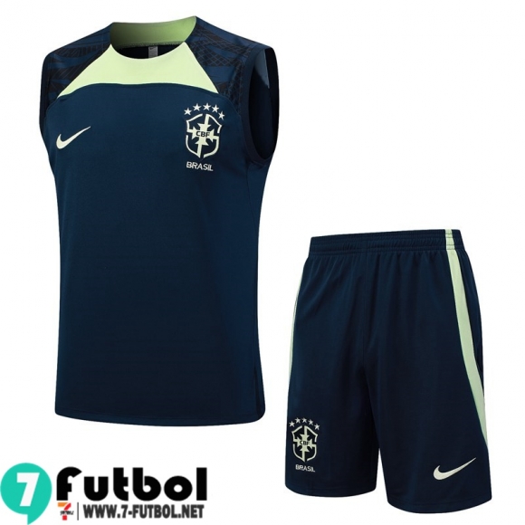 KIT : Chandal Futbo Sin Mangas Brasil Azul marino Hombre 23 24 TG956